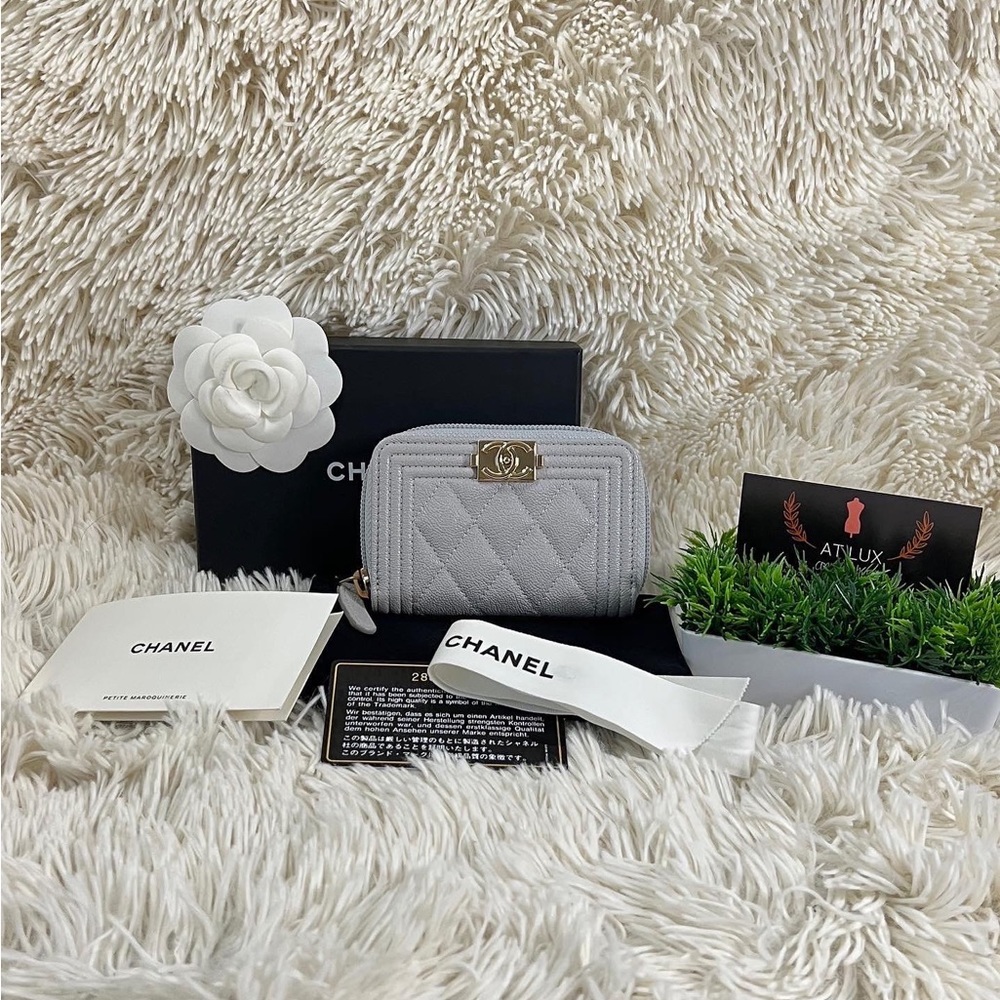SOLD Authentic CHANEL Caviar Quilted Boy Zip Around Coin Purse Wallet